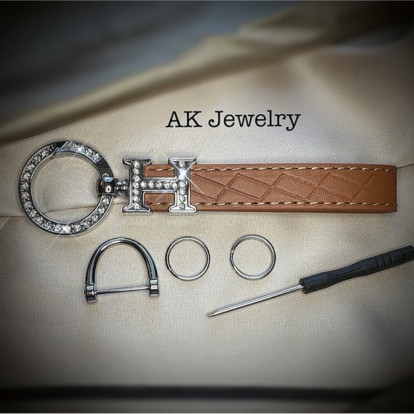 💎 KEYCHAIN H Keyring Silver and Luxury Brown Leather Screw Driver Style - Picture 6 of 8